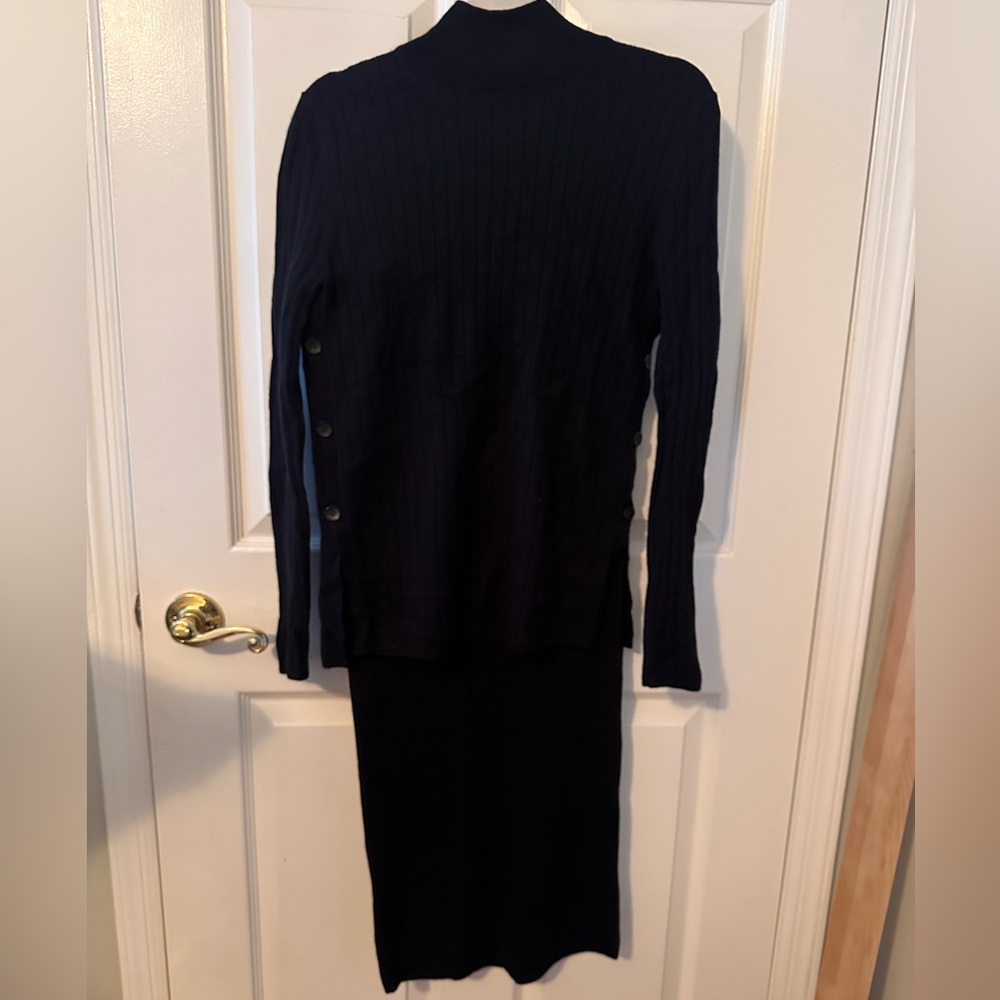 Navy blue Ribbed Knit set with Button Detail
